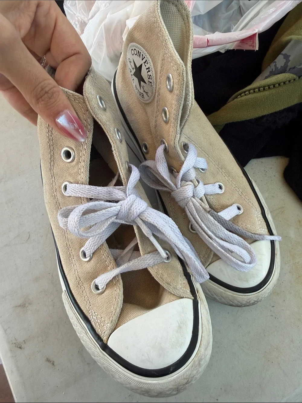 Converse Kids High-Top Sneakers in Beige with White Accents